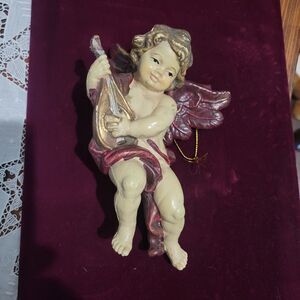 Vintage Cherub  6" Italy Putti Fontanini Style Ornament Molded Plastic Mandolin